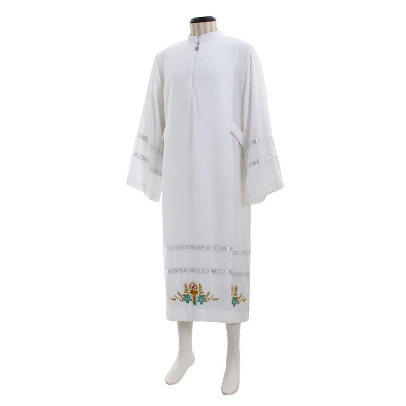 Veste Clerical Medieval - Cassaco Branco para Cosplay com Bordados | Série Medieval Estrela do Cosplay - Estrela Cosplay