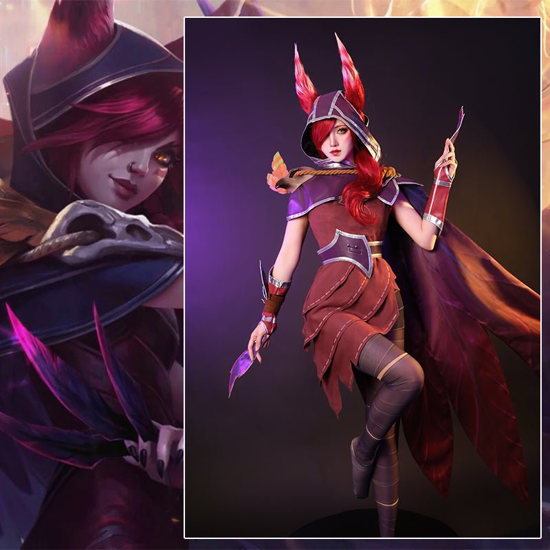 Fantasia de Cosplay Xayah A Rebelde LOL - Nova Campeã Traje Halloween Feminino com Capa - Estrela Cosplay