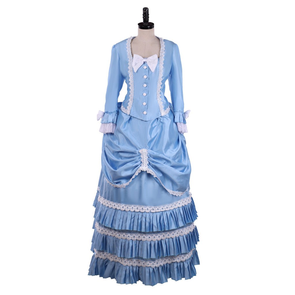 Vestido Vitoriano Azul com Detalhes de Renda | Perfeito para Cosplay, Moda do Século 19 e Bailes Temáticos - Estrela Cosplay