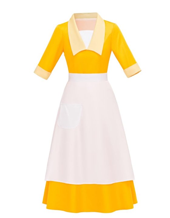 Vestido Amarelo de Empregada para Mulheres | Fantasia de Cosplay de Governanta | Roleplay de Halloween - Estrela Cosplay