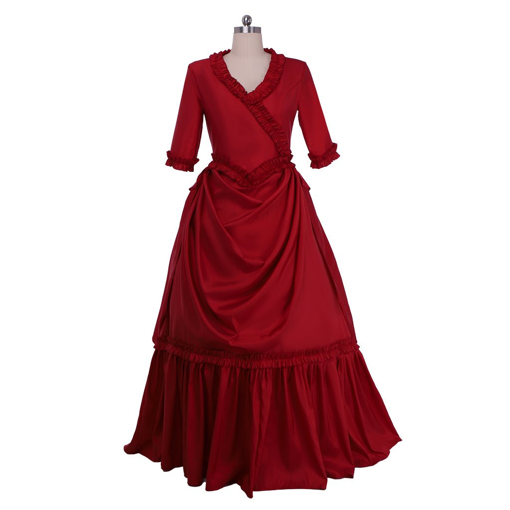 Traje de Cosplay Mina Harker | Vestido de Baile Vitoriano Vermelho com Bustle | Vestido para Casamento e Cosplay para Mulheres - Estrela Cosplay