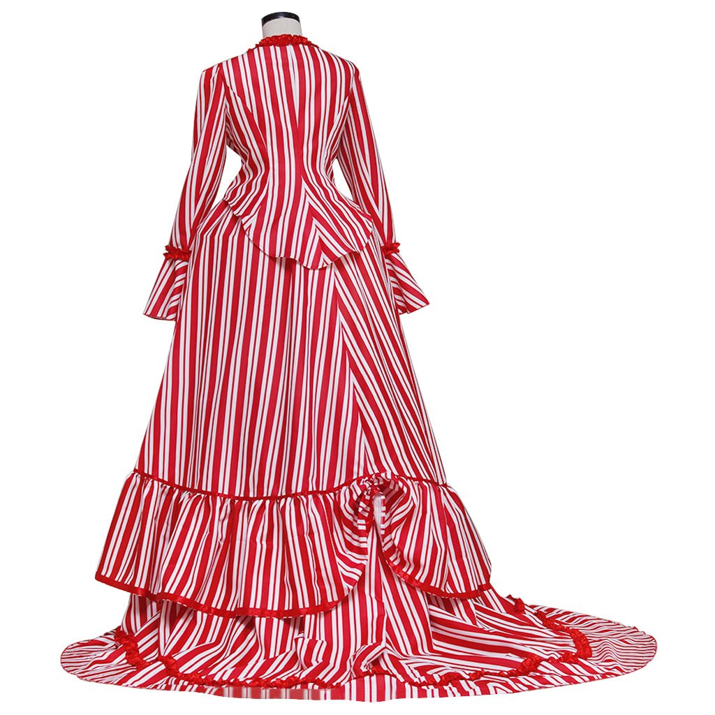 Fantasia de Cosplay Sweeney Todd Mrs. Lovett – Vestido Vitoriano de Busto Listrado em Vermelho e Branco para Mulheres - Estrela Cosplay