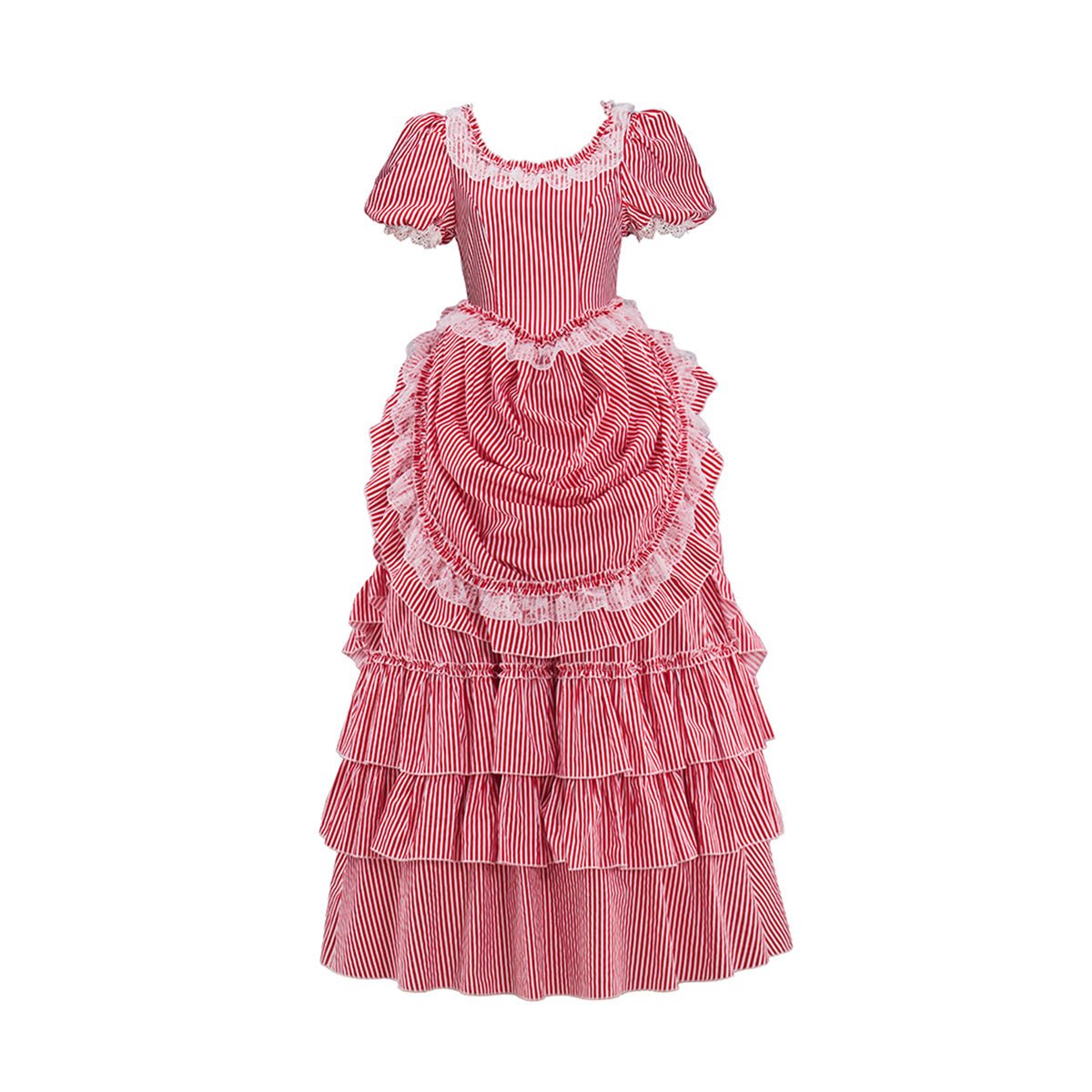 Vestido Vitoriano Listrado Vermelho – Elegante Fantasia de Cosplay para Amantes de Anime e Gótico - Estrela Cosplay