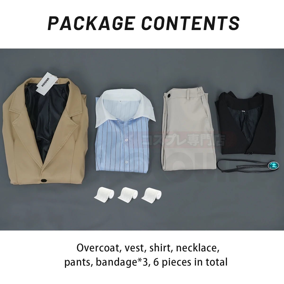 Fantasia de Cosplay Dazai Osamu de Bungo Stray Dogs - Peruca, Casaco Trench, Camisa, Calça e Pendente - Estrela Cosplay