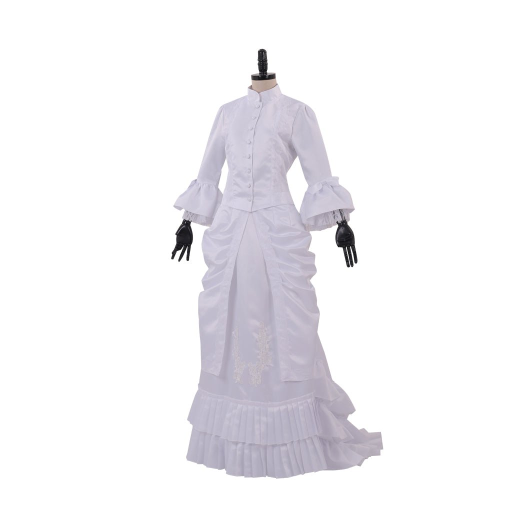 Vestido Branco Vitoriano Guerra Civil | Vestido de Baile Barroco com Babados e Bustle - Estrela Cosplay