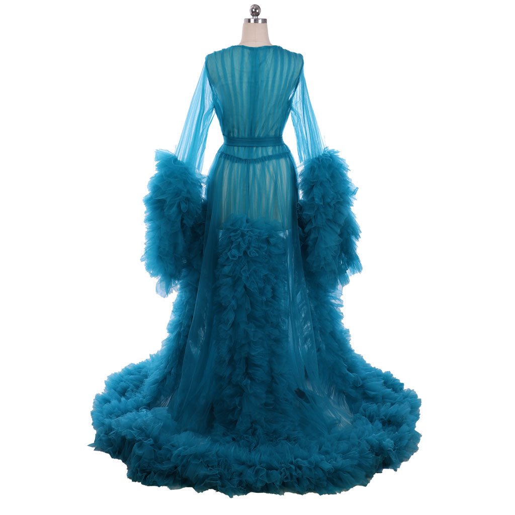 Elegante Robe de Noiva Boudoir | Vestido Longo de Tule Azul Transparente do Século 18 para Mulheres - Estrela Cosplay