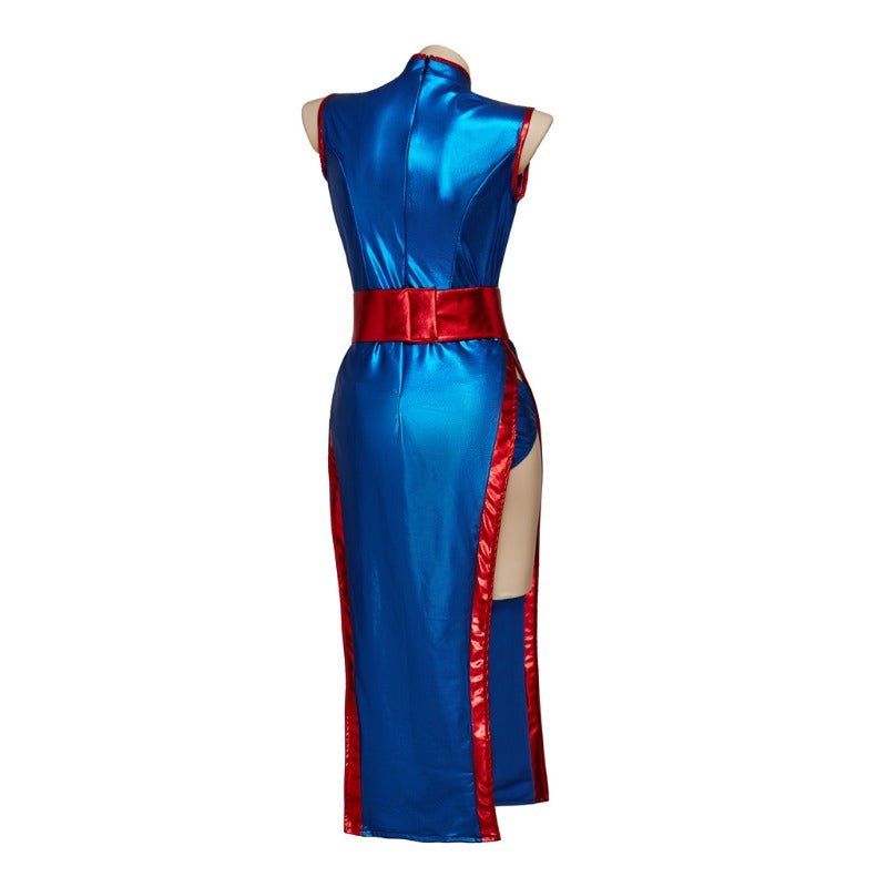 Fantasia de Chichi de Dragon Ball - Conjunto de Cheongsam Azul Elegante - Estrela Cosplay