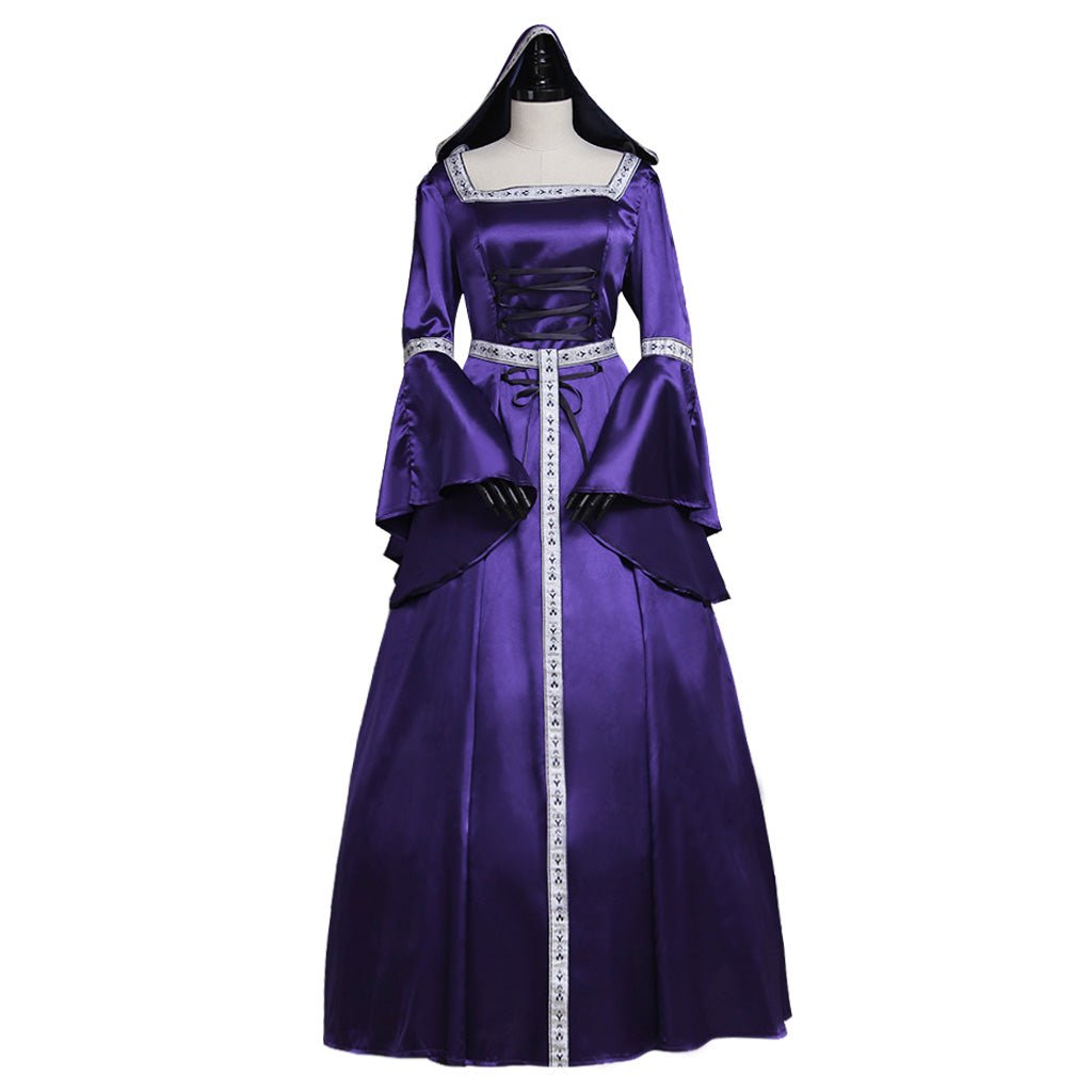Vestido Medieval Vintage Princesa Capuz Traje Nobre Mangas Sino para Halloween Feiras Renascentistas - Estrela Cosplay