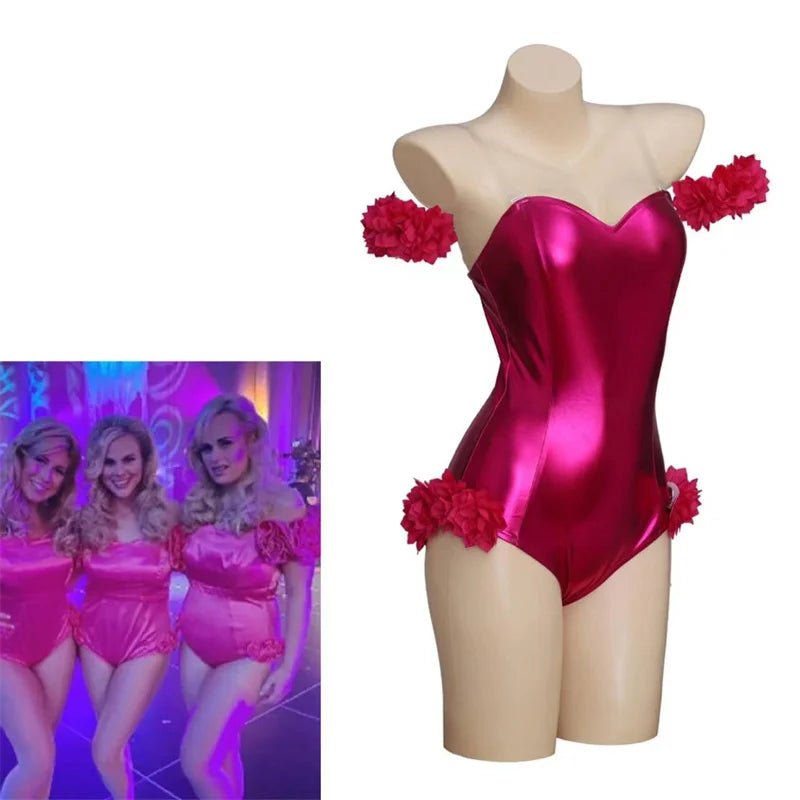Fantasia de Cheerleader Rebel Wilson Ano de Formatura - Bodysuit Brilhante para Mulheres - Estrela Cosplay