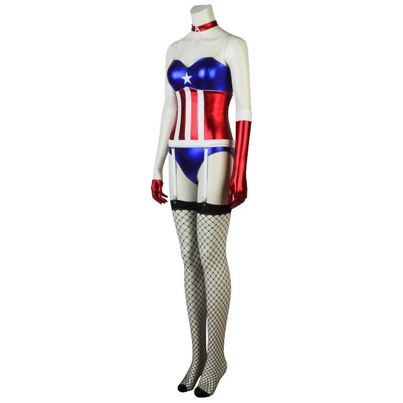 Fantasia de Captain America Ombros Descobertos para Meninas - Halloween e Festas - Estrela Cosplay