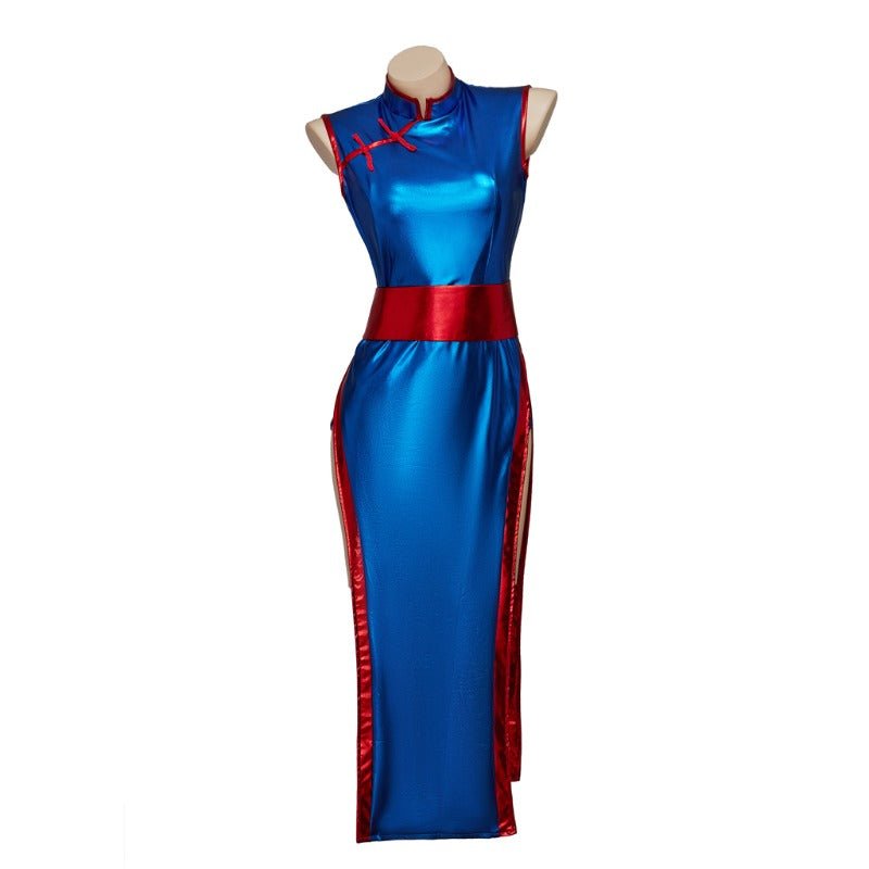Fantasia de Chichi de Dragon Ball - Conjunto de Cheongsam Azul Elegante - Estrela Cosplay