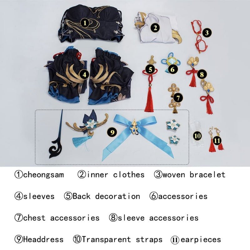 Fantasia Ganyu Cheongsam de Genshin Impact - Traje do Festival das Lanternas Shen He - Estrela Cosplay