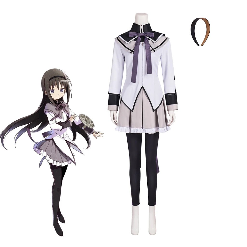 Traje de Cosplay Homura Akemi Anime - Uniforme de Batalha para Mulher com Saias, Conjunto para Halloween, Carnaval, Festa de Menina Mágica, Disfarce e Vestido de Baile - Estrela Cosplay