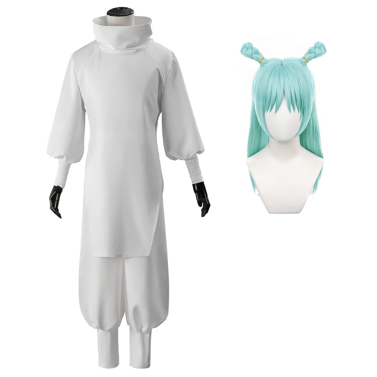 Fantasia de Cosplay Kashimo Hajime de Jujutsu Kaisen - Peruca Azul, Top Branco e Calça Elástica - Estrela Cosplay