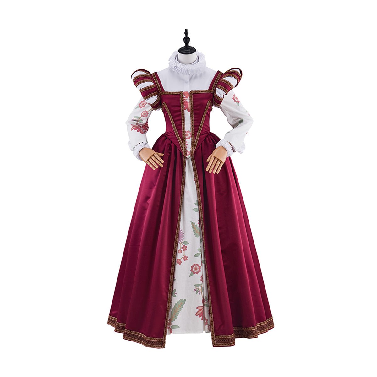 Traje de Cosplay da Dinastia Tudor - Colete Vermelho com Vestido Floral - Estrela Cosplay