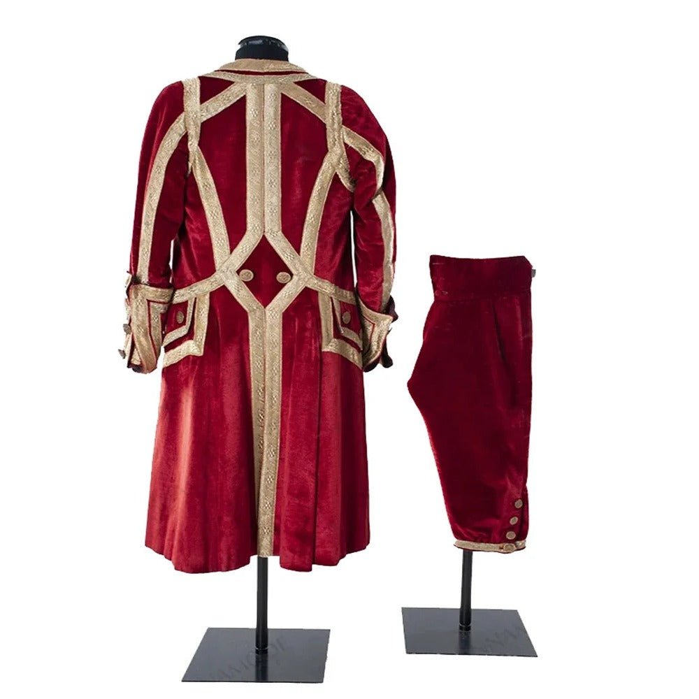 Traje de Rei Príncipe Tudor Anos 1730 - Nobre Rococo Regente Colonial | Uniforme de Veludo Vermelho para Homens - Estrela Cosplay