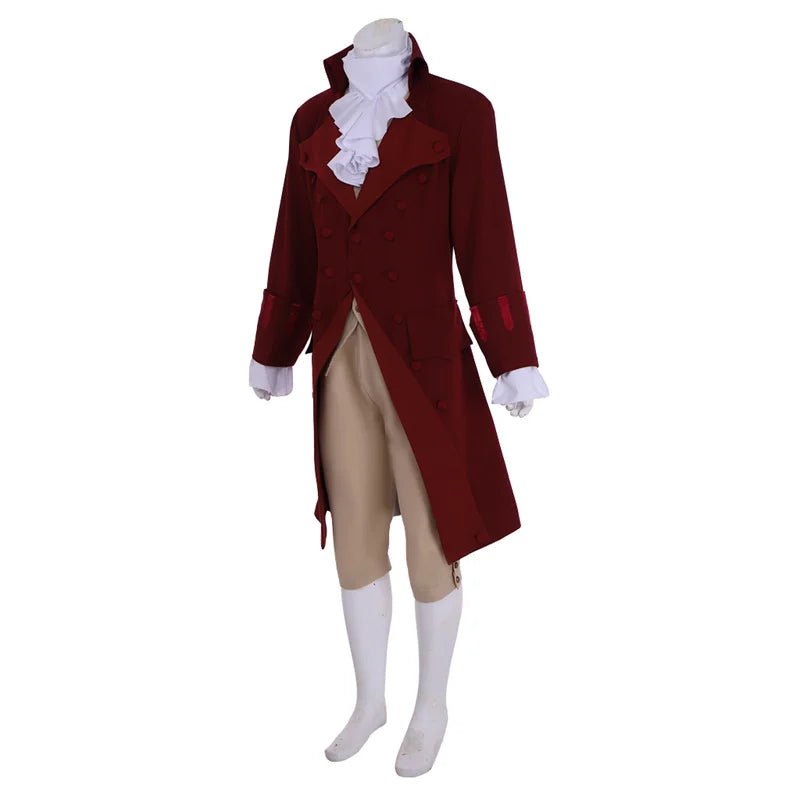 Terno Vermelho Britânico do Século 18 - Fantasia de Cosplay Vitoriano Rococó para Homens | Traje de Marquês Colonial - Estrela Cosplay