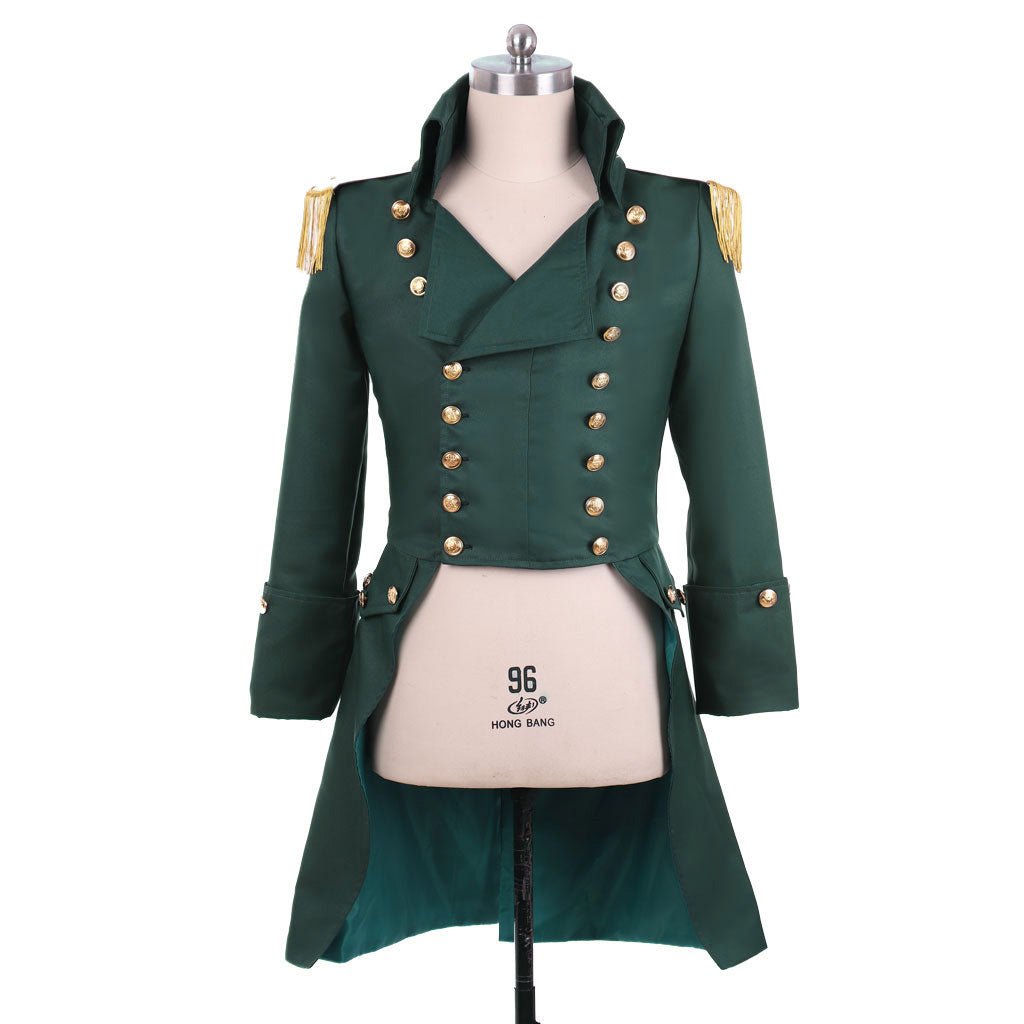 Casaco Militar Colonial Verde para Homens - Casaco de Cauda da Regência Vitoriana | Jackete de Cosplay Hamilton | Série Medieval Estrela do Cosplay - Estrela Cosplay