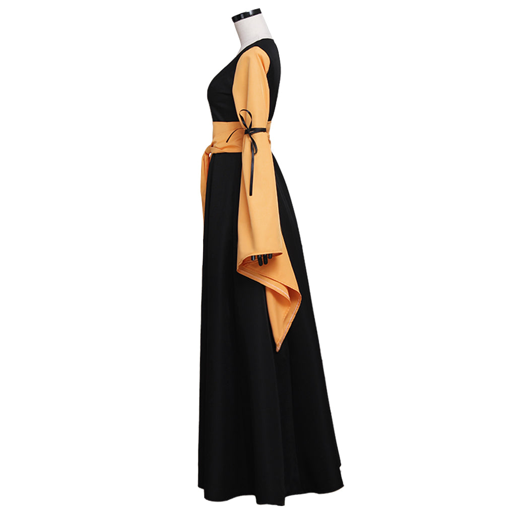 Vestido Medieval Renascentista Gótico Preto e Laranja para Mulheres Adultas Fantasia Halloween Festa Cosplay - Estrela Cosplay