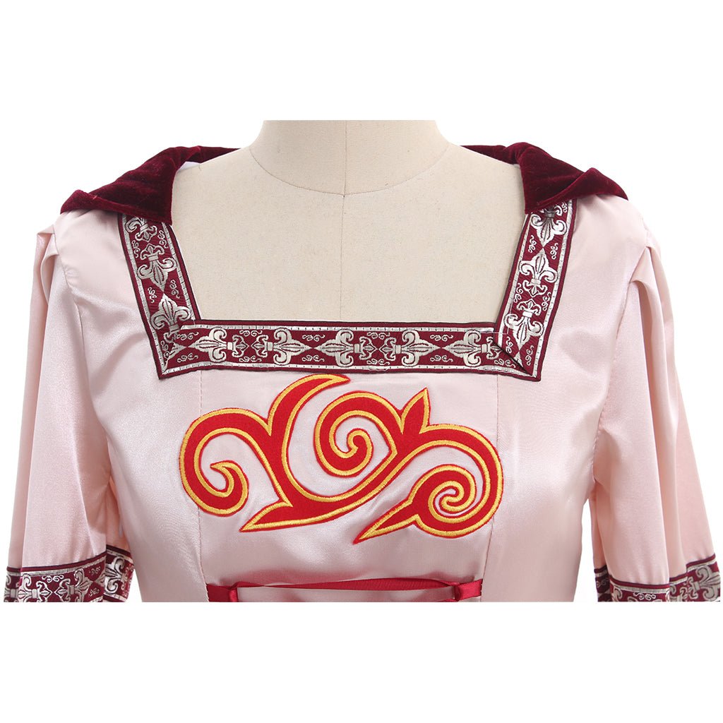 Vestido Medieval Cosplay Mangas Longas Rosa Vestido de Baile Satinado/Veludo com Capuz Feito Sob Medida - Estrela Cosplay