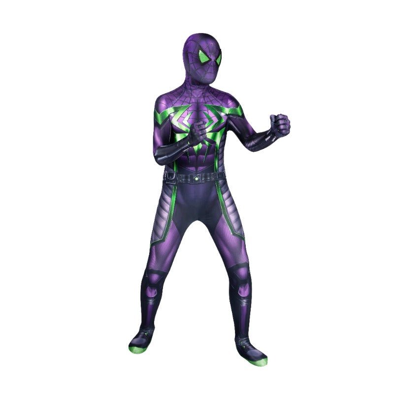 Traje de Cosplay Spider Man Miles Morales Reinado Roxo Impressão HD para Crianças - Estrela Cosplay