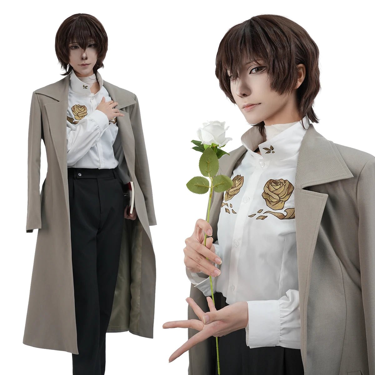 Fantasia Cosplay Dazai Osamu de Bungo Stray Dogs - Peruca, Casaco, Calça e Camisa para Halloween e Natal - Estrela Cosplay