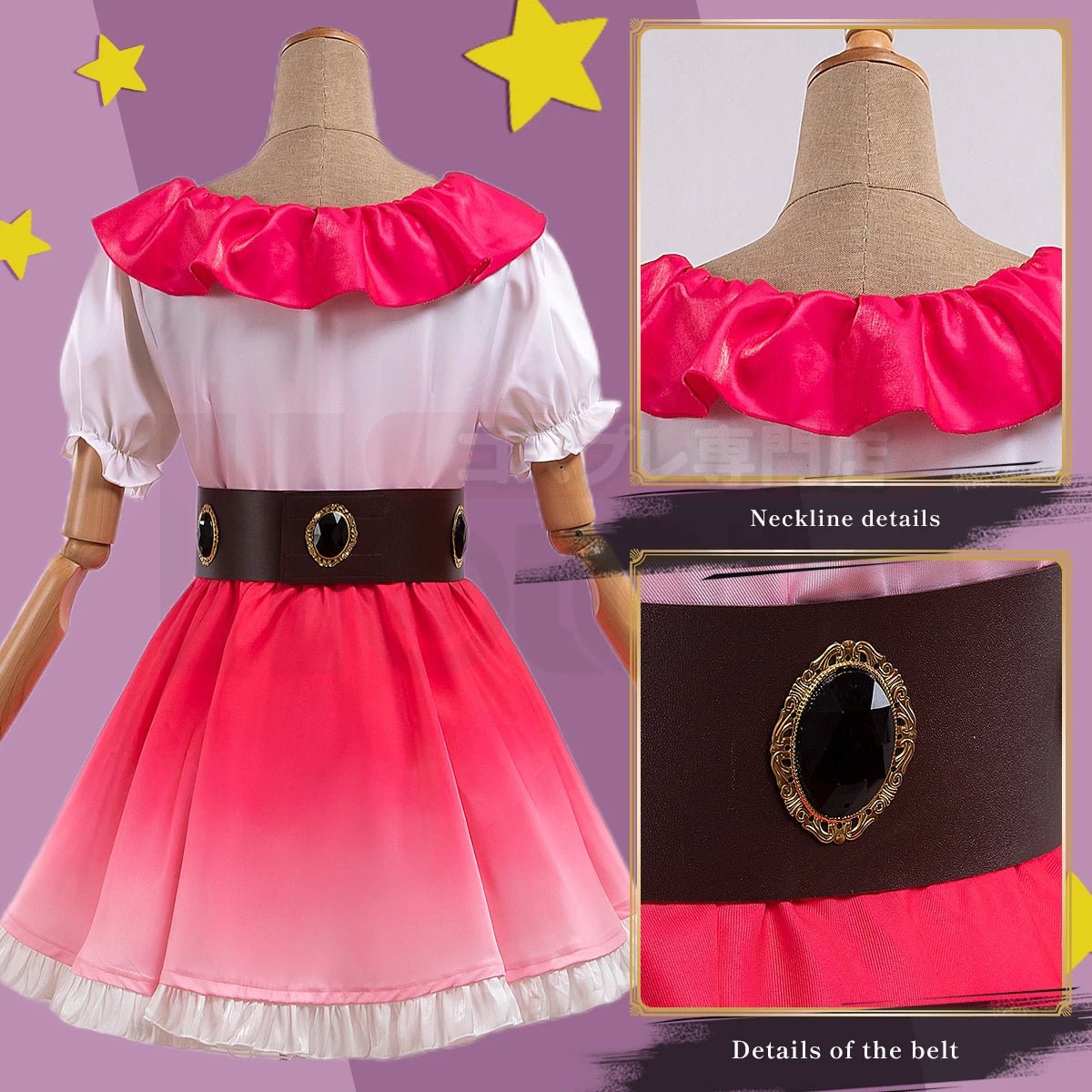 Fantasia de Ai Hoshino de OSHI NO KO - Peruca Rosa Degradê, Vestido, Hairpin de Coelhinho - Estrela Cosplay