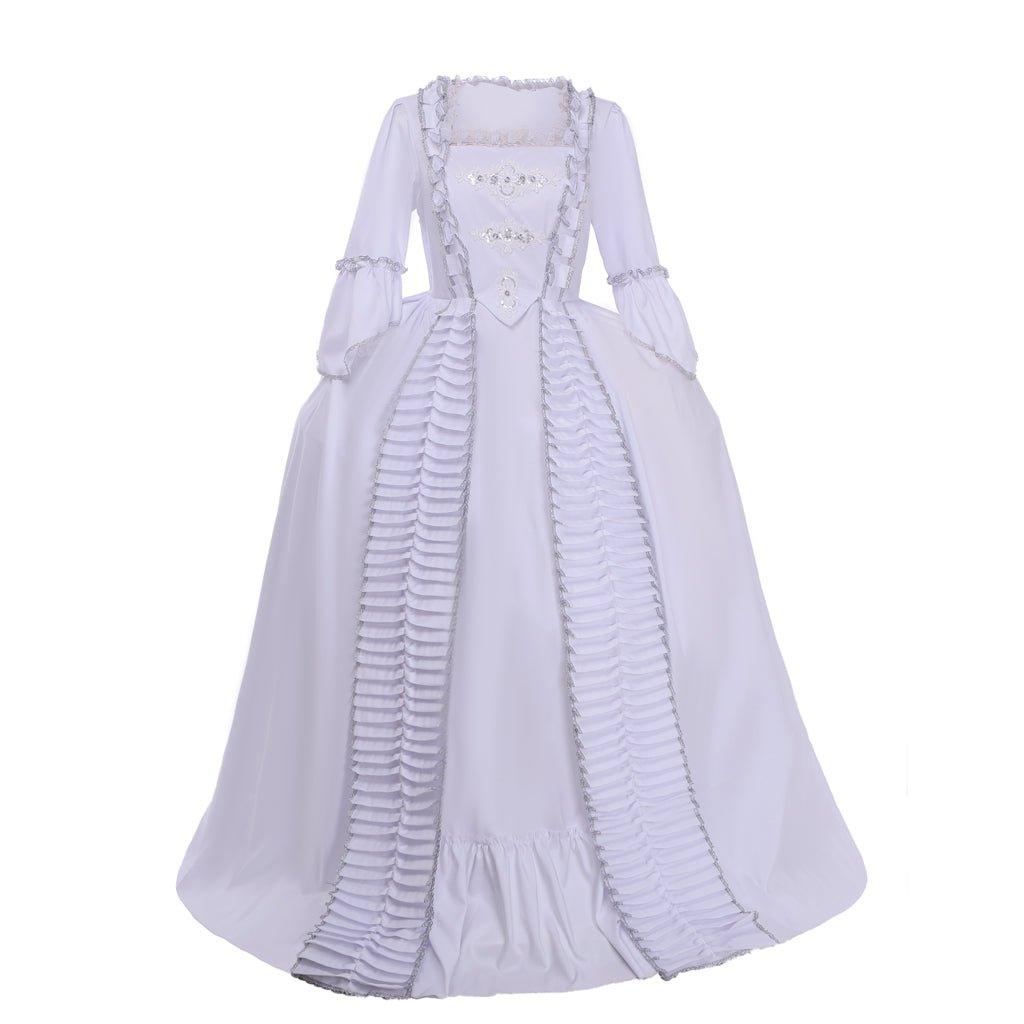 Vestido de Baile Marie Antoinette Cosplay | Século XVIII Branco com Franjas | Traje Rococó - Estrela Cosplay