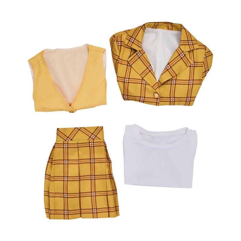 Fantasia Cher Clueless para Mulheres - Conjunto Xadrez Amarelo Anos 90 - Estrela Cosplay