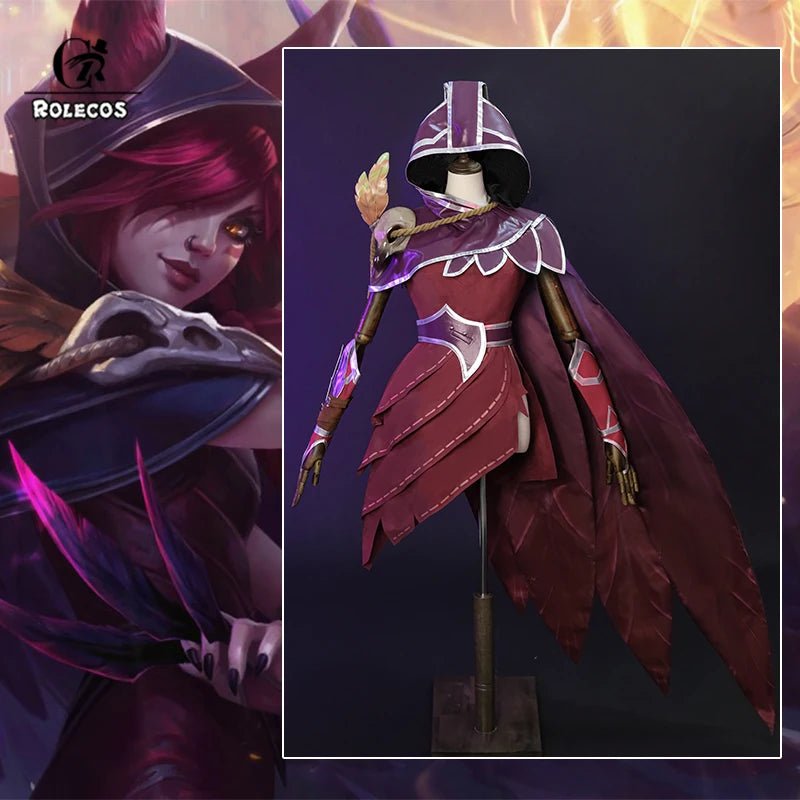 Fantasia de Cosplay Xayah A Rebelde LOL - Nova Campeã Traje Halloween Feminino com Capa - Estrela Cosplay