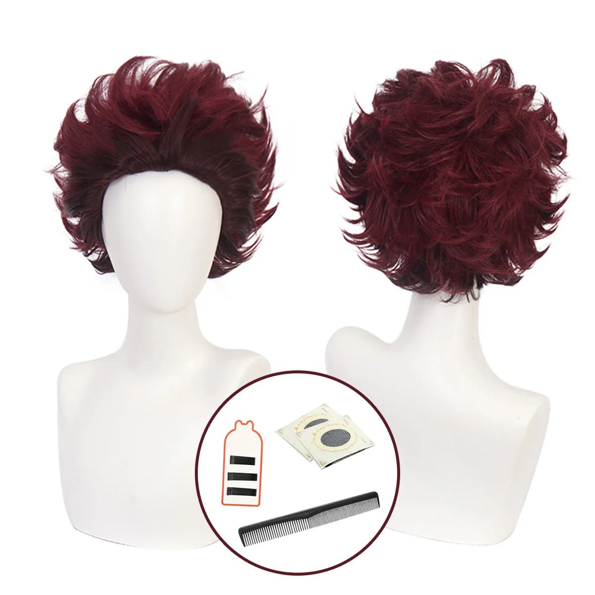 Peruca de Cosplay Kamado Tanjiro Anime, Fibra Sintética Resistente ao Calor, Tamanho Ajustável, Ideal para Halloween e Convenções - Estrela Cosplay