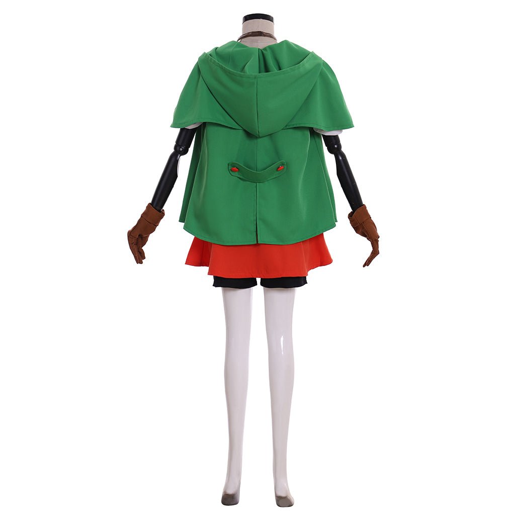 Fantasia de Elfa Linkle Conjunto Completo com Capa Verde, Camisa, Calça e Saia - Estrela Cosplay