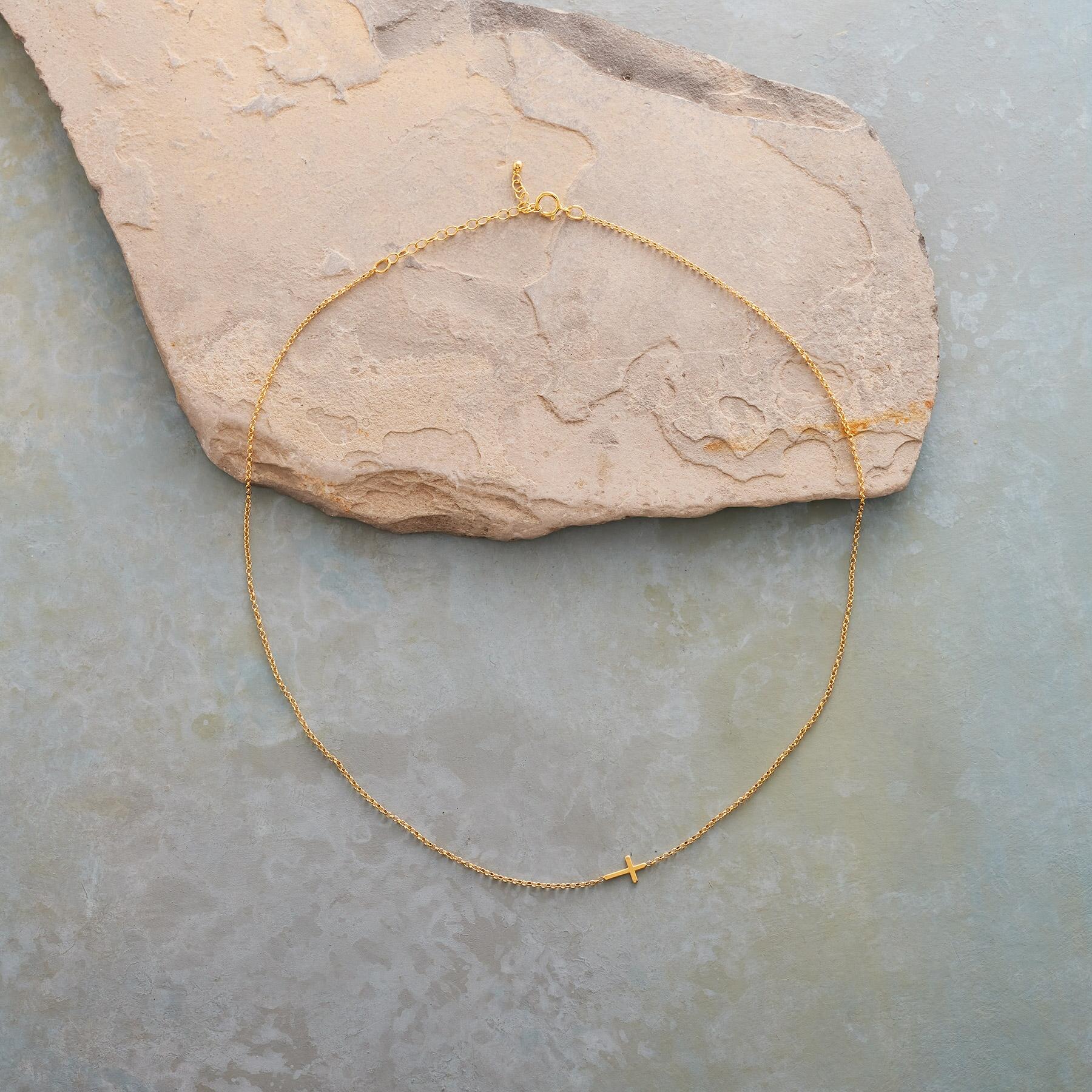 Gold Cross Across Necklace