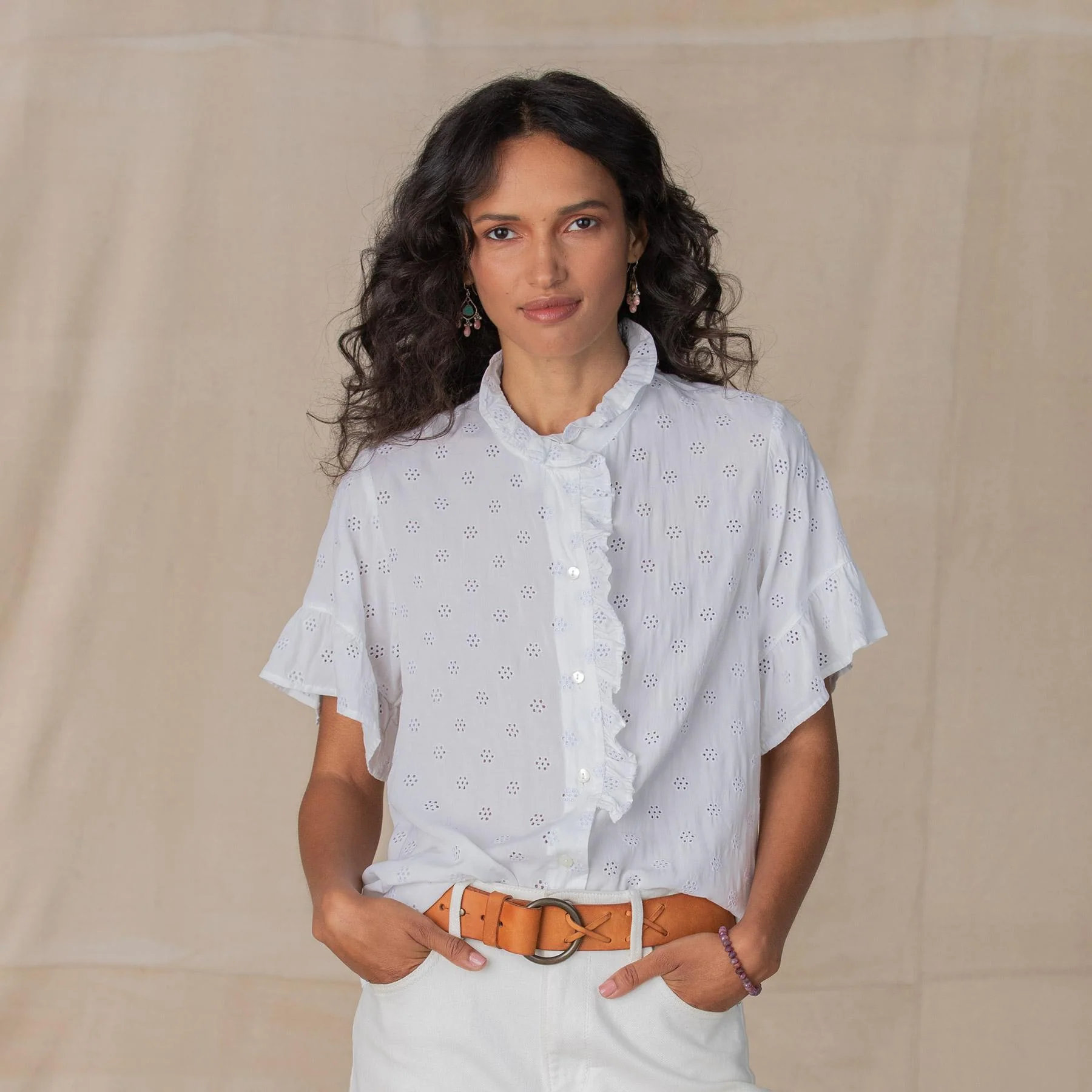 Bree Eyelet Ruffle Shirt