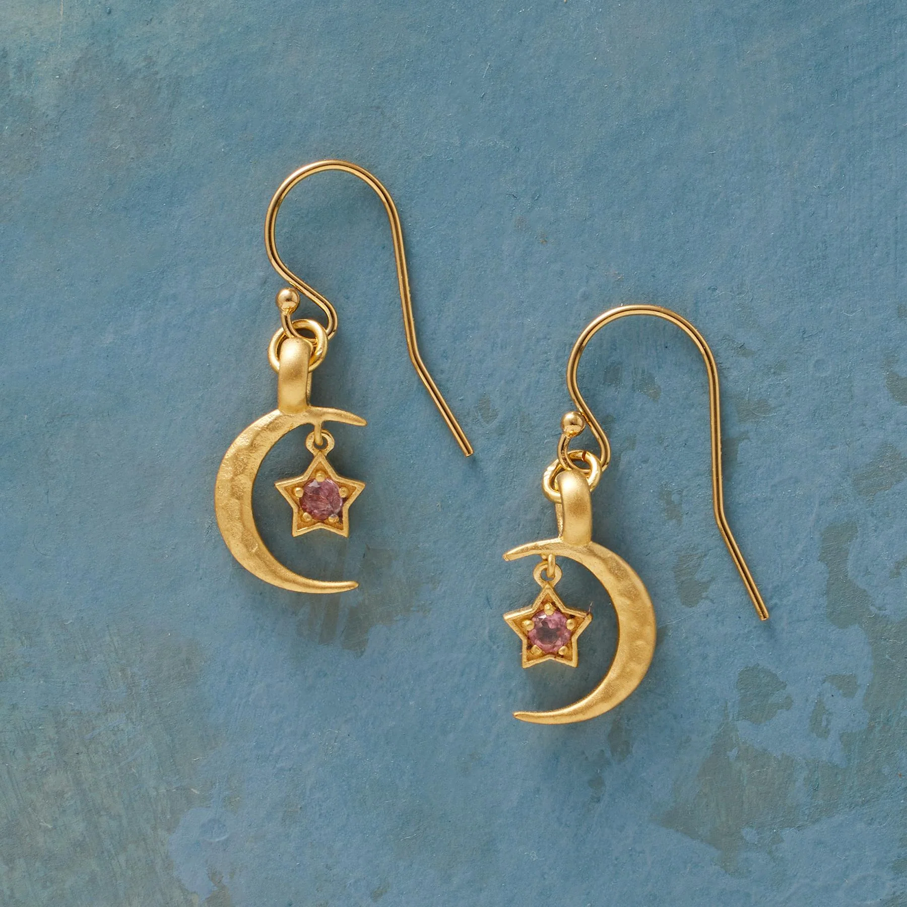 Gold Plate Moon's Embrace Birthstone Earrings