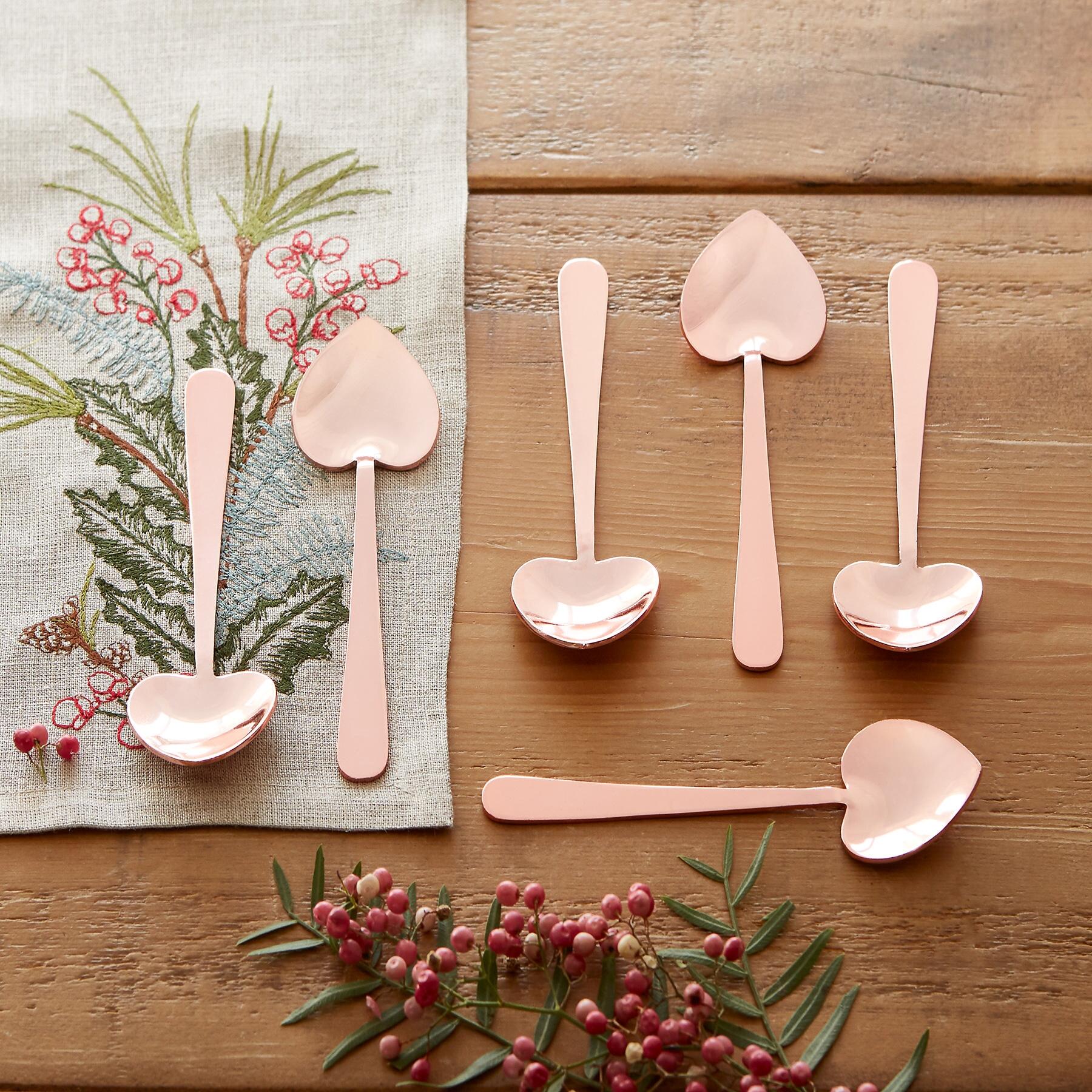 Heart Shaped Rose Gold Spoons, Set Of 6