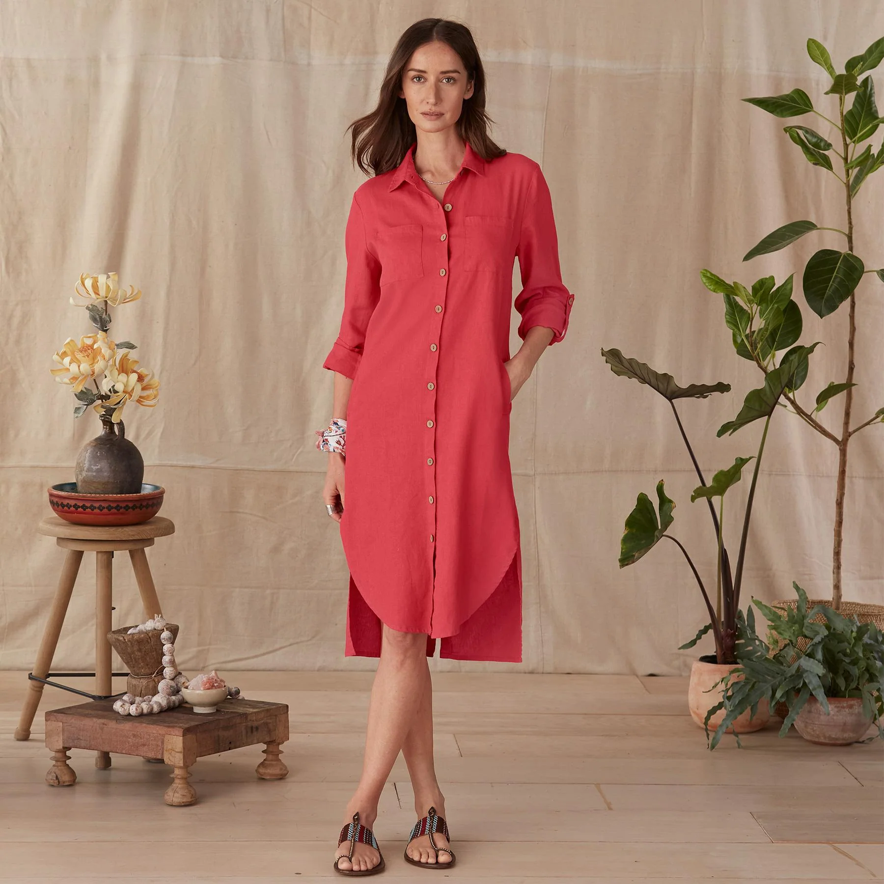 2-pocket Roll-tab Shirt Dress