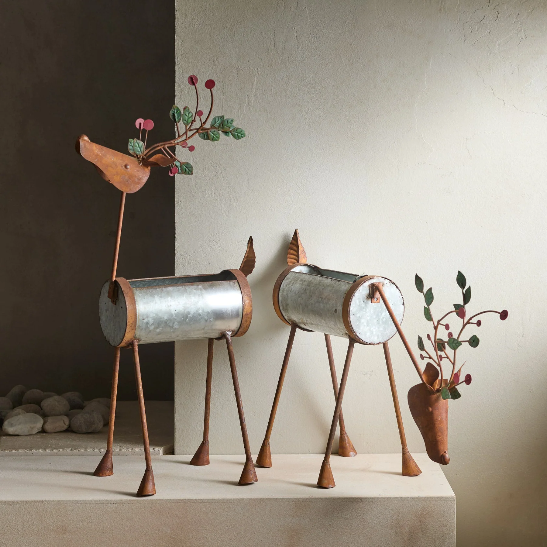 Rustic Reindeer Planter Duo