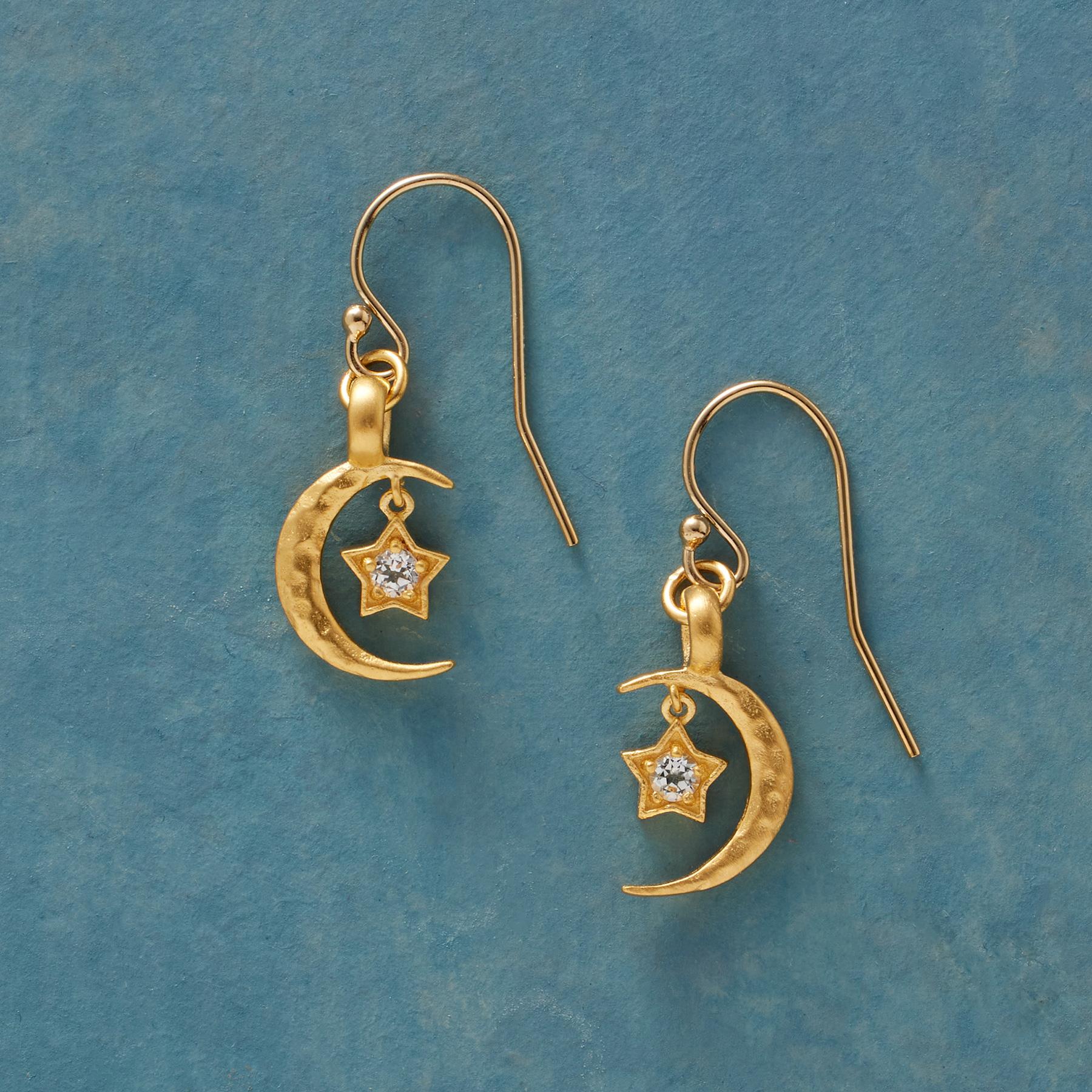 Gold Plate Moon's Embrace Birthstone Earrings