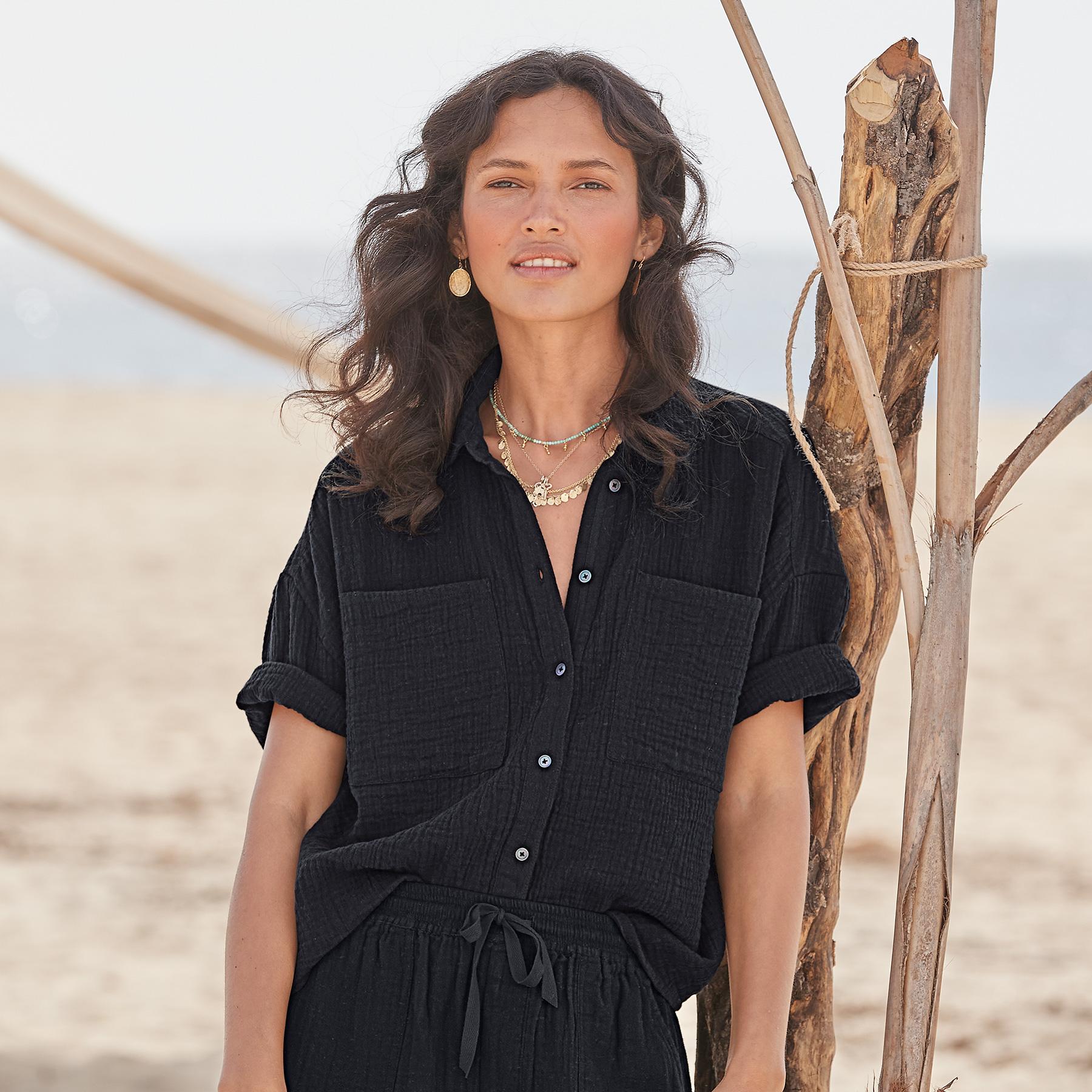 Mara Gauze Camp Shirt, Petite