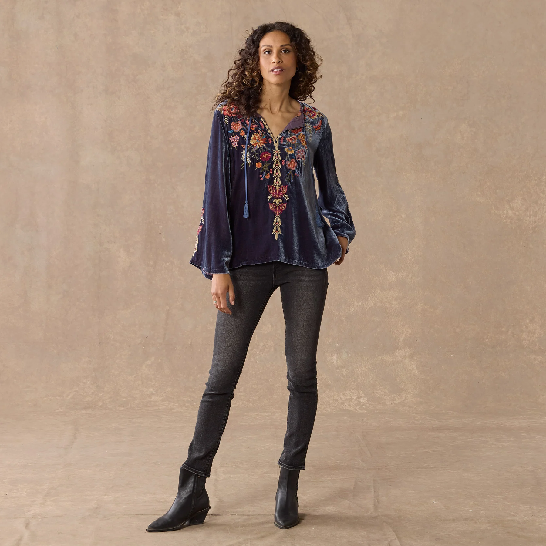 Taline Embroidered Velvet Top