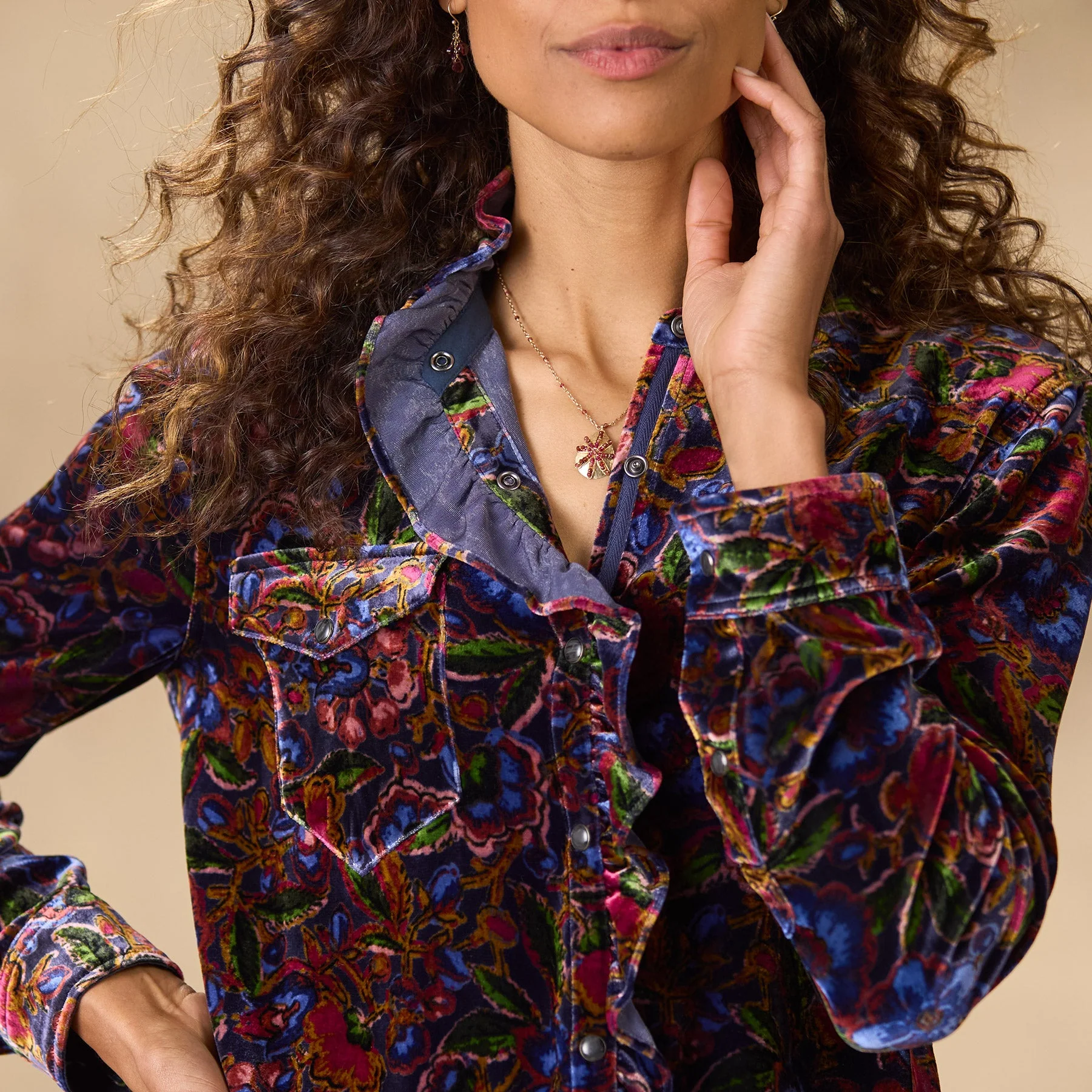 Gretel Floral Velvet Shirt, Petite