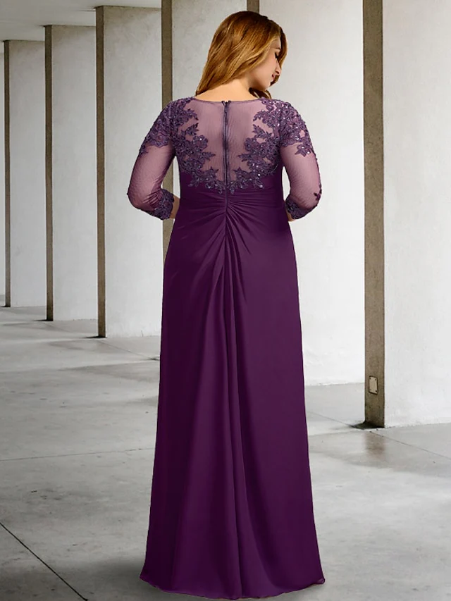 A-Line/Princess Jewel Neck Floor-Length Mother of the Bride Dresses - QUGEX