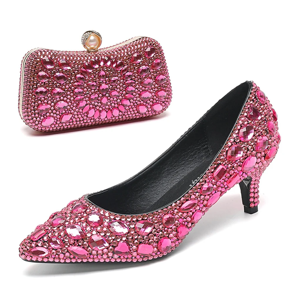 Women's Wedding Shoe Pumps Bling Bling Shoes Dress Shoes Glitter Crystal Sequined Jeweled Bridal Shoes - QUGEX