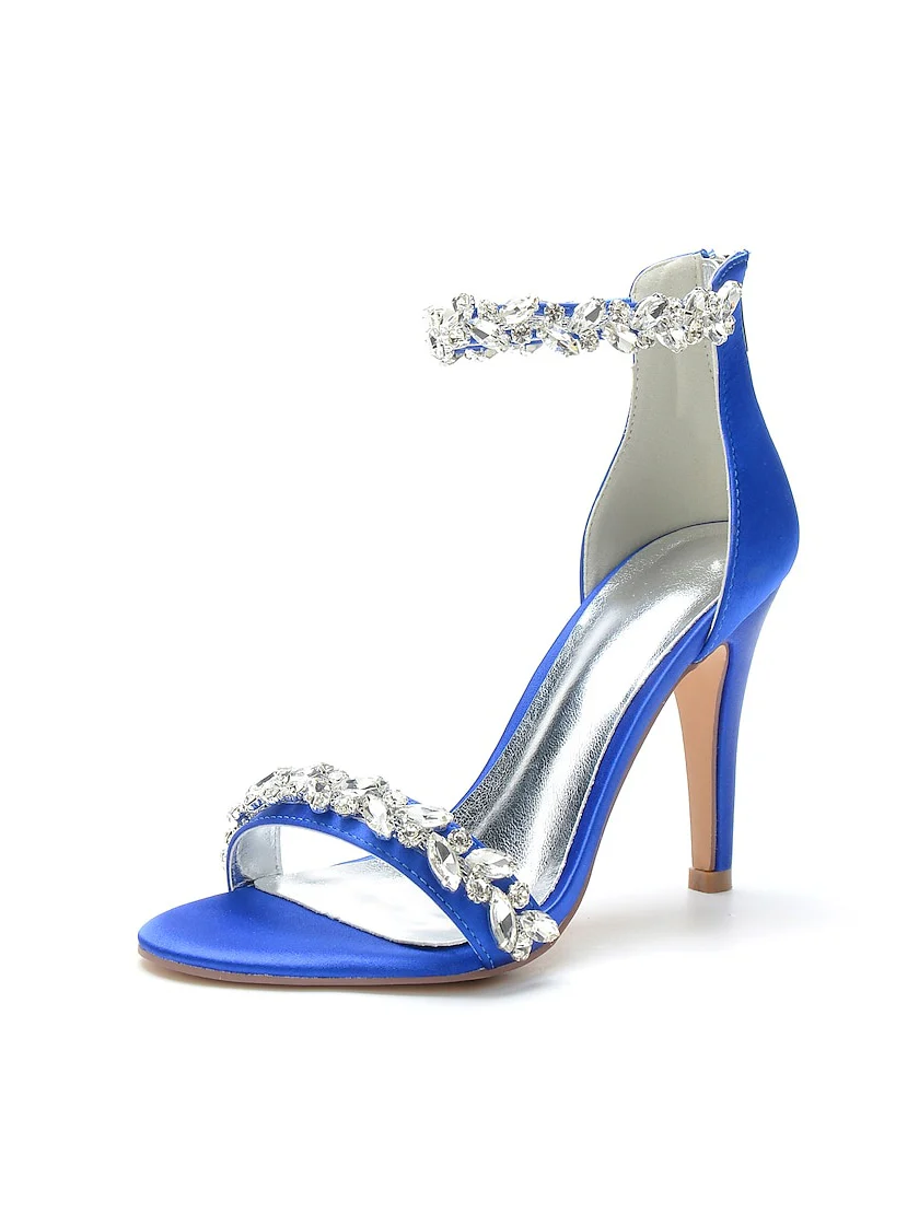 Women's Wedding Shoes Satin Stiletto Pointed Toe Crystal Bridal Shoes - QUGEX