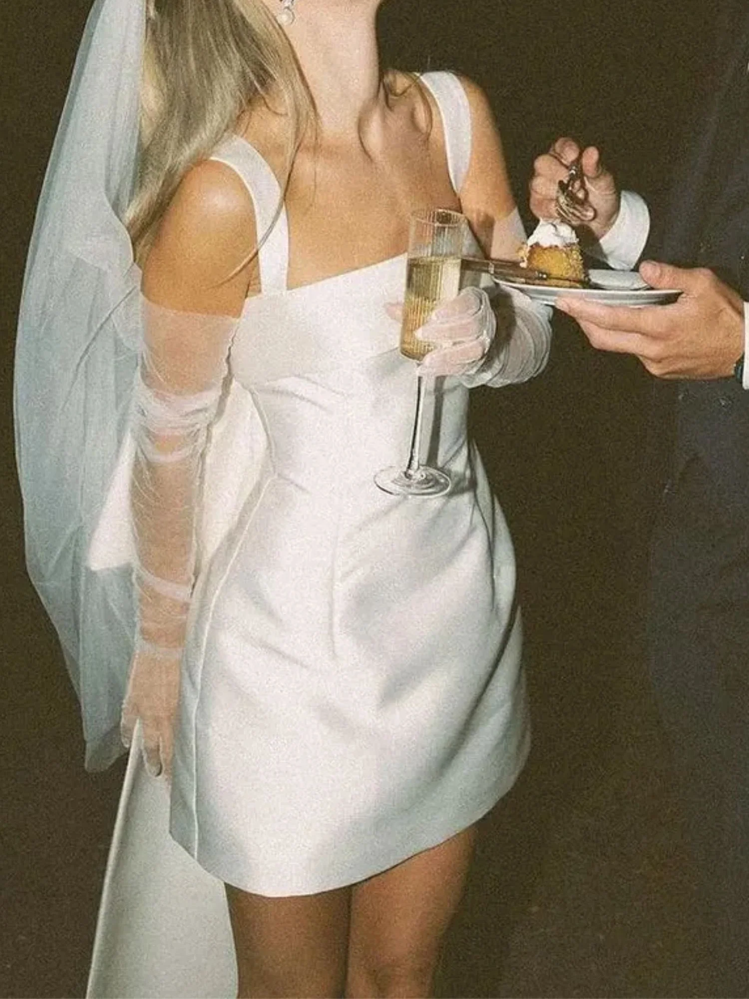 Sheath/Column Square Neck Sleeveless Short Wedding Dress With Bow Tie - QUGEX