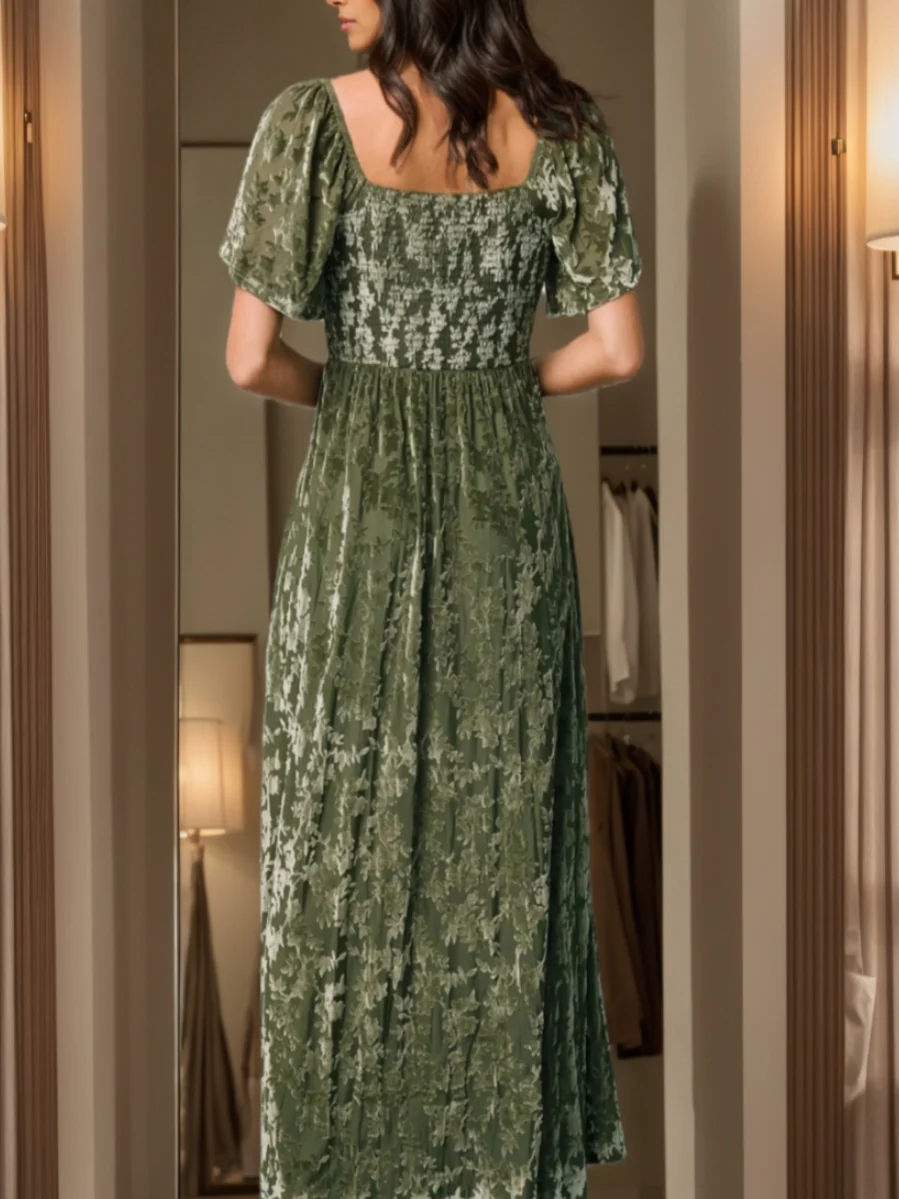 A-Line/Princess Sweetheart Wedding Guest Dresses Short Sleeves Ankle-Length Velvet - QUGEX