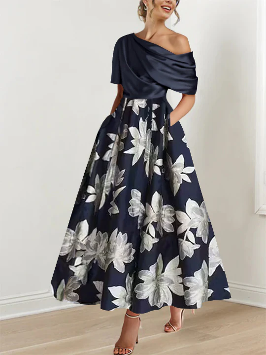 A-Line/Princess One-shoulder Printed Flower Mother of the Bride Dresses - QUGEX