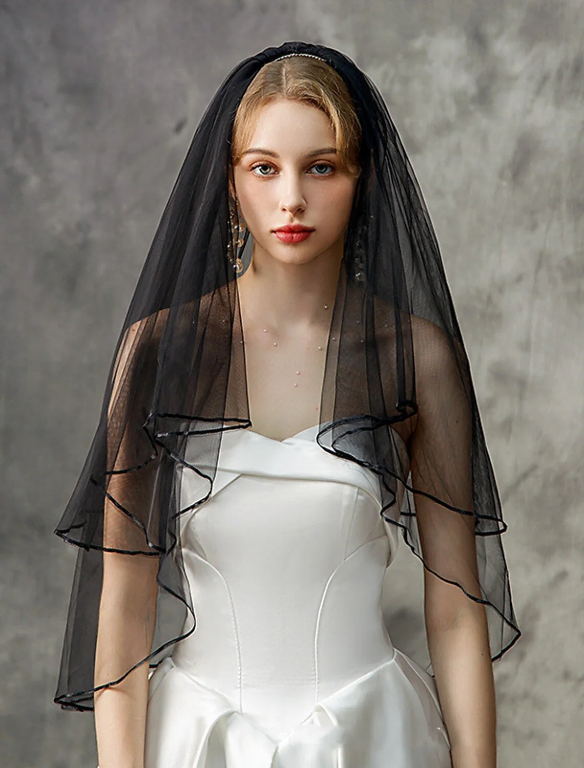 Two-tier Wedding Veil/ Elbow Veils with Flower Tulle - QUGEX