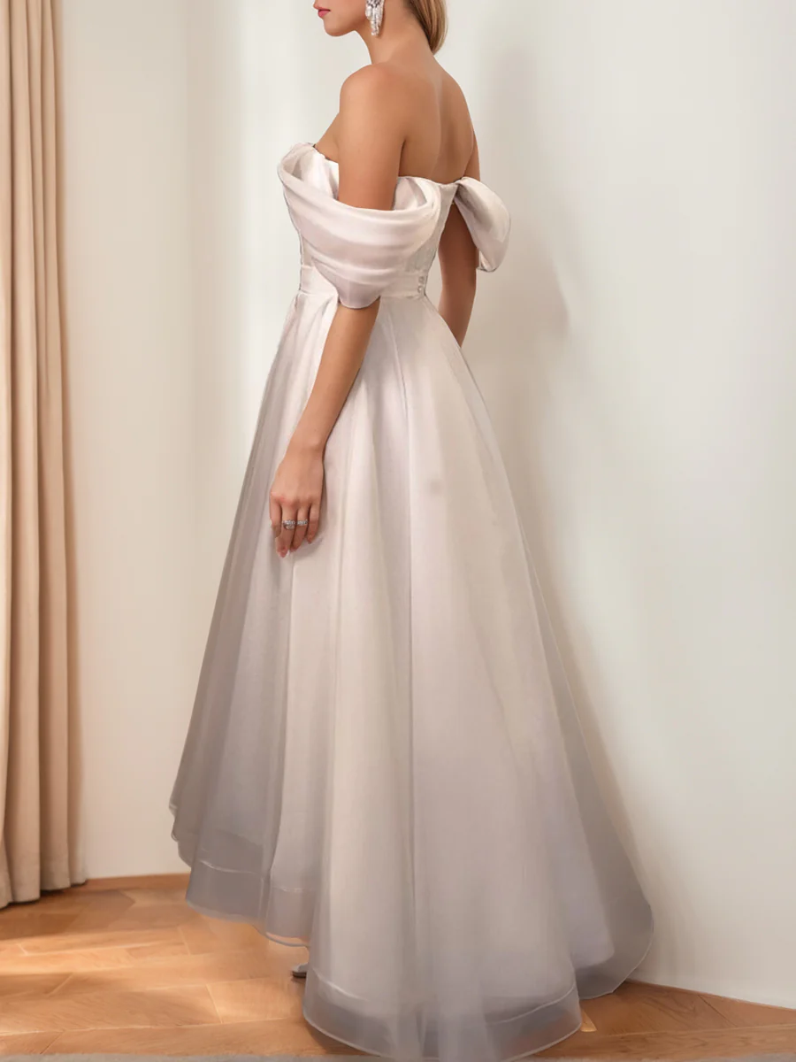 A-Line/Princess Off-the-Shoulder Sleeveless Asymmetrical Wedding Dress - QUGEX